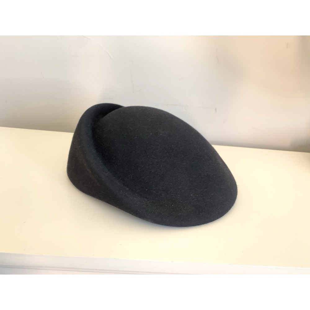 VTG Escada Womens Black Rabbit Fur Felt Hat Medium Sculpted Brim Made in Germany